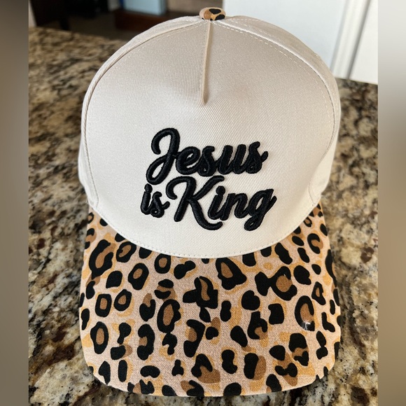 Accessories - New Jesus is King Leopard Print Cap with Embroidered Text
